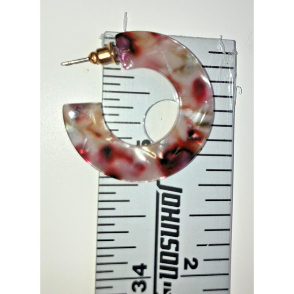Pink White Mosaic Resin Hoop 1 5/8" Earrings! - Picture 10 of 10